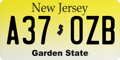 NJ license plate A37OZB