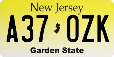 NJ license plate A37OZK