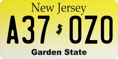 NJ license plate A37OZO