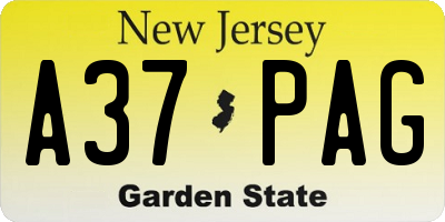 NJ license plate A37PAG