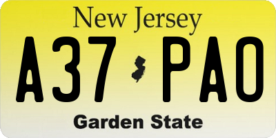 NJ license plate A37PAO