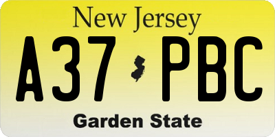 NJ license plate A37PBC