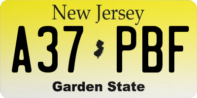 NJ license plate A37PBF