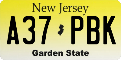 NJ license plate A37PBK