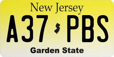 NJ license plate A37PBS
