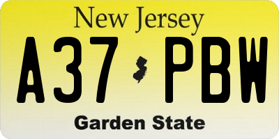 NJ license plate A37PBW