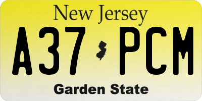 NJ license plate A37PCM