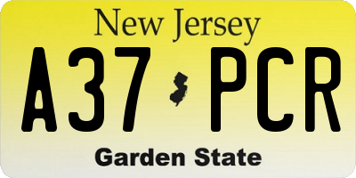 NJ license plate A37PCR