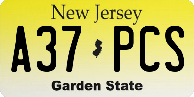 NJ license plate A37PCS
