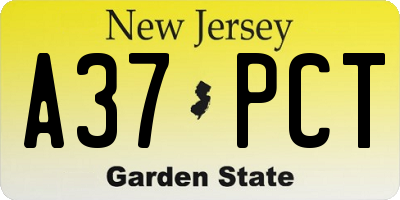 NJ license plate A37PCT