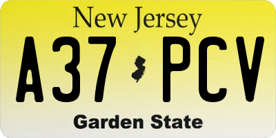 NJ license plate A37PCV