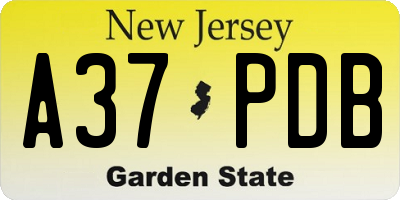 NJ license plate A37PDB