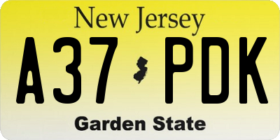 NJ license plate A37PDK