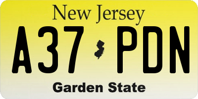 NJ license plate A37PDN