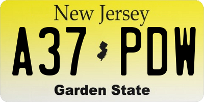 NJ license plate A37PDW