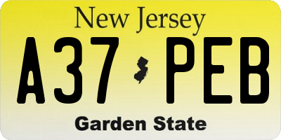 NJ license plate A37PEB