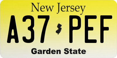 NJ license plate A37PEF