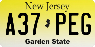 NJ license plate A37PEG
