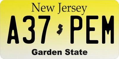 NJ license plate A37PEM