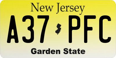 NJ license plate A37PFC