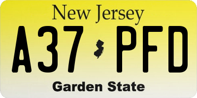 NJ license plate A37PFD