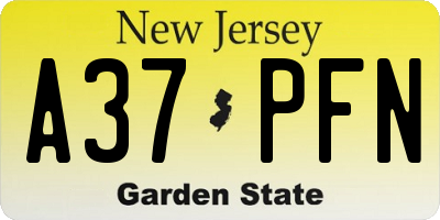 NJ license plate A37PFN