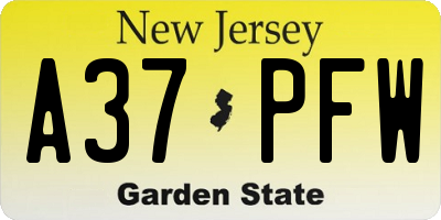 NJ license plate A37PFW