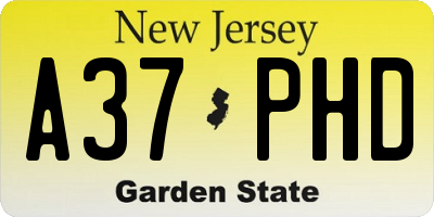 NJ license plate A37PHD