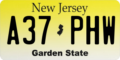 NJ license plate A37PHW