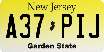 NJ license plate A37PIJ