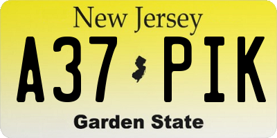 NJ license plate A37PIK