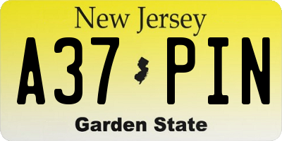 NJ license plate A37PIN