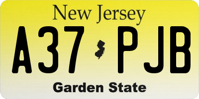 NJ license plate A37PJB