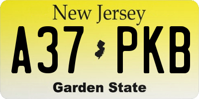 NJ license plate A37PKB