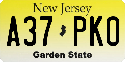 NJ license plate A37PKO