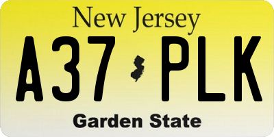 NJ license plate A37PLK