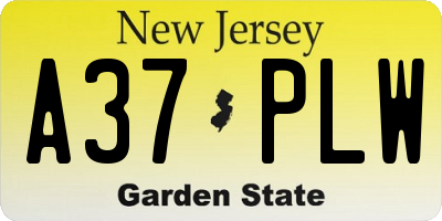 NJ license plate A37PLW