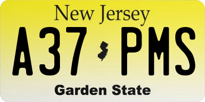 NJ license plate A37PMS