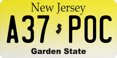 NJ license plate A37POC