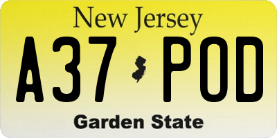 NJ license plate A37POD
