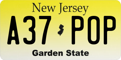 NJ license plate A37POP