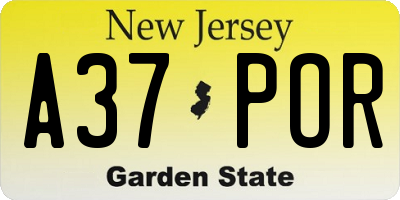 NJ license plate A37POR