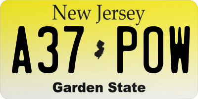 NJ license plate A37POW