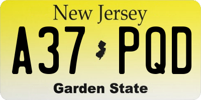 NJ license plate A37PQD