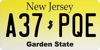 NJ license plate A37PQE
