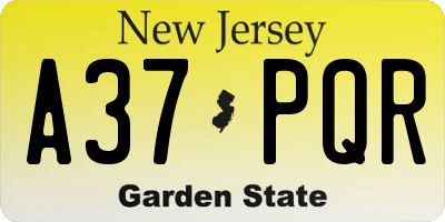 NJ license plate A37PQR