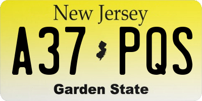 NJ license plate A37PQS