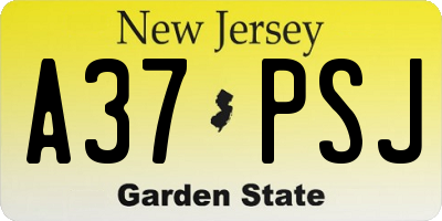 NJ license plate A37PSJ