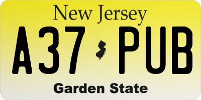 NJ license plate A37PUB