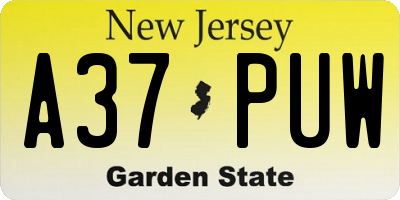 NJ license plate A37PUW